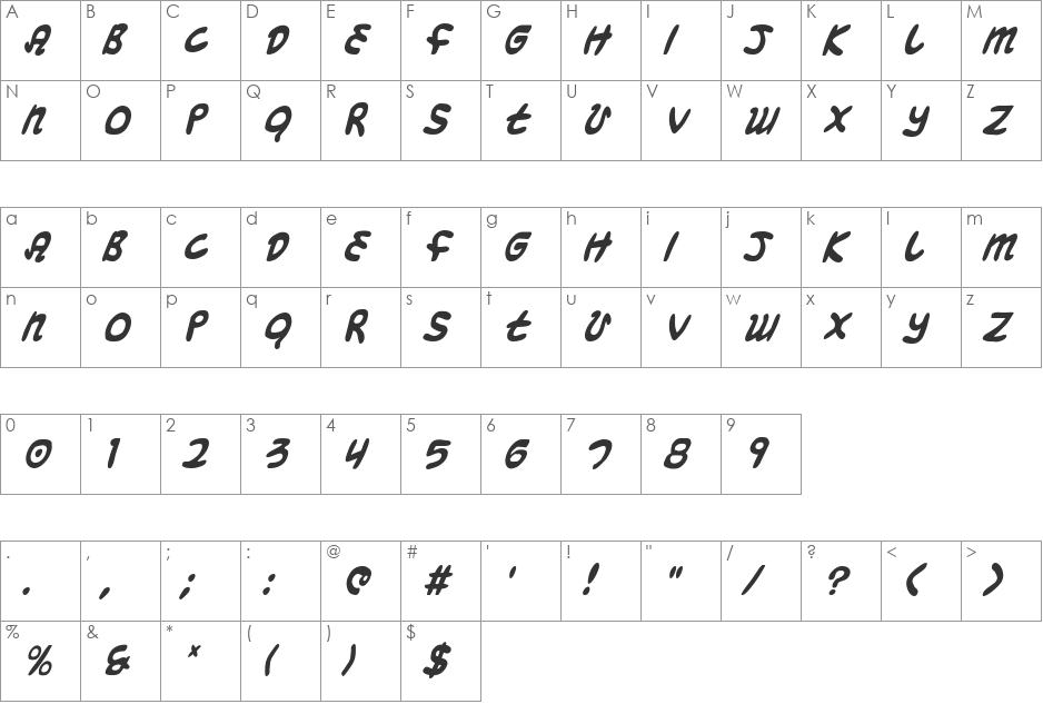 Magic Beans Condensed Italic font character map preview