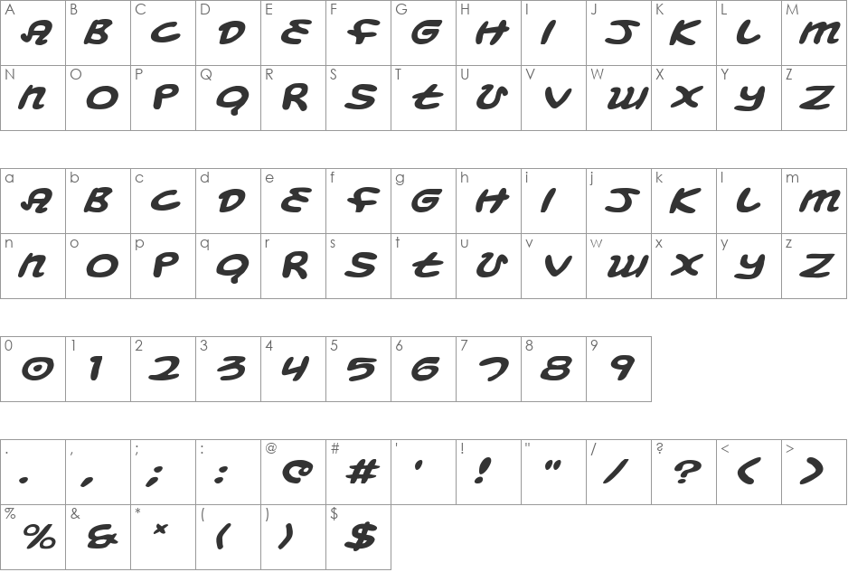 Magic Beans Expanded Italic font character map preview