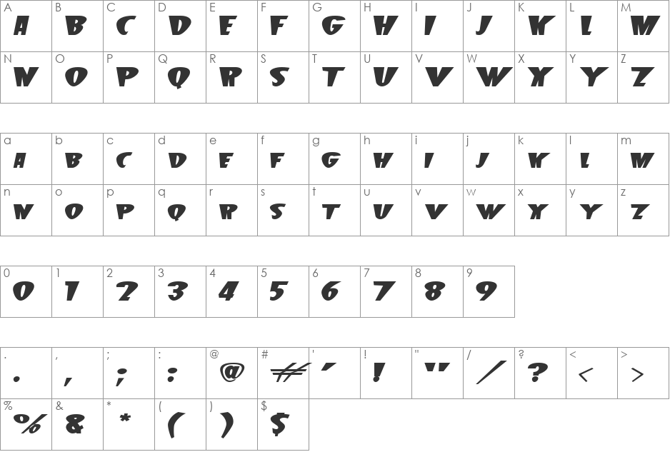 Magic Wall font character map preview