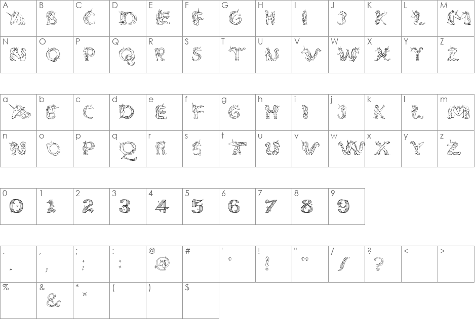 Magical Unicorn font character map preview