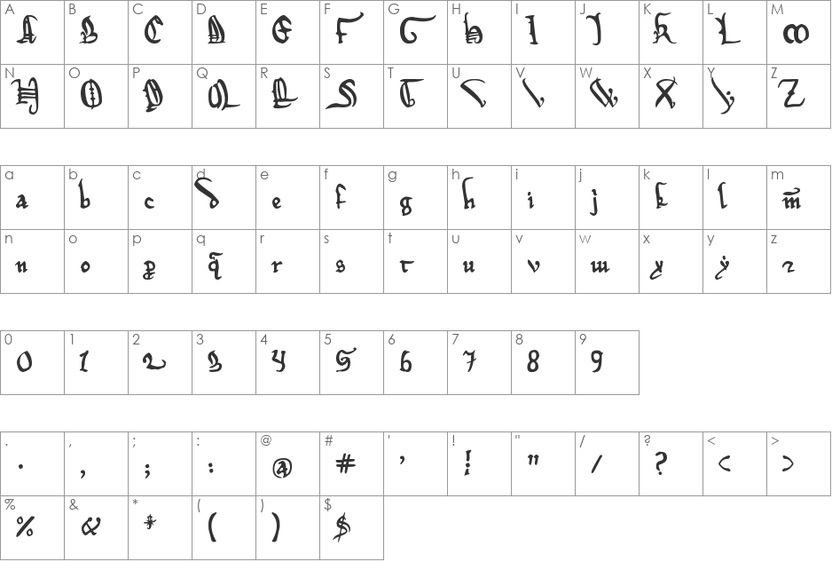 Magna Carta font character map preview