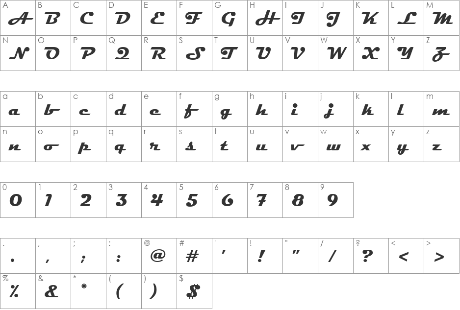 Magneto font character map preview