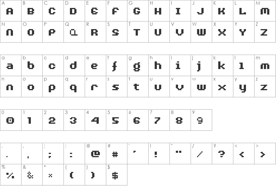 AuX DotBitC font character map preview