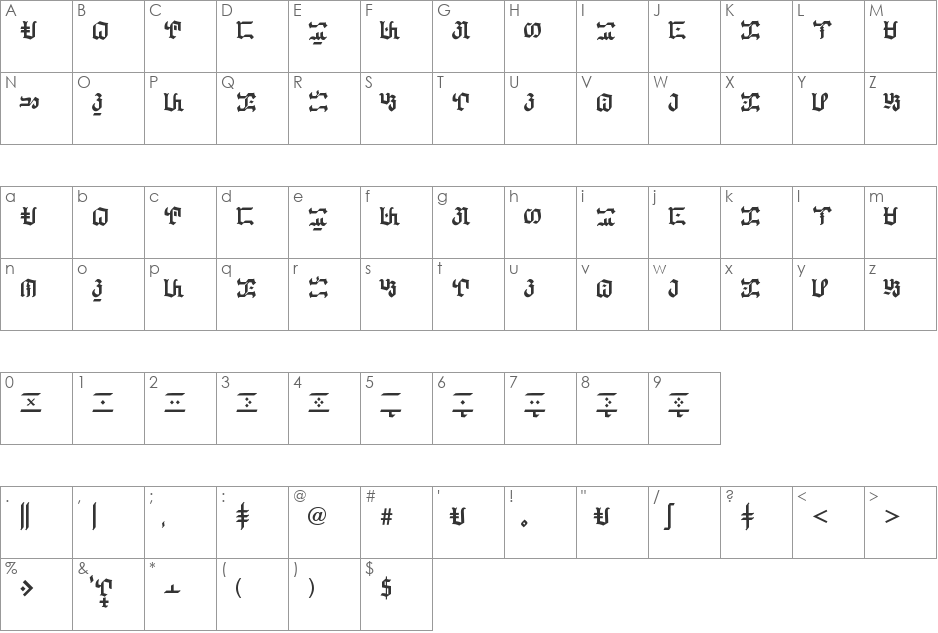 Maharlikang Tagalog Simplified font character map preview