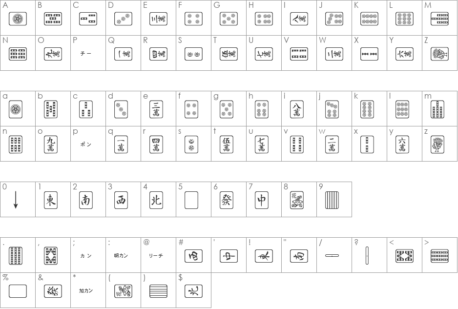Mahjong font character map preview