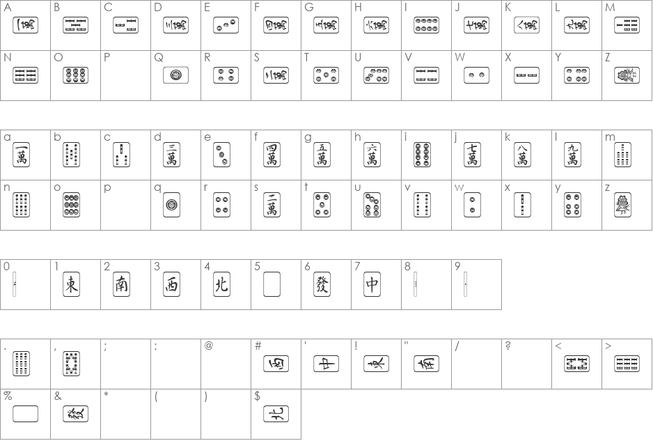Mahjong font character map preview