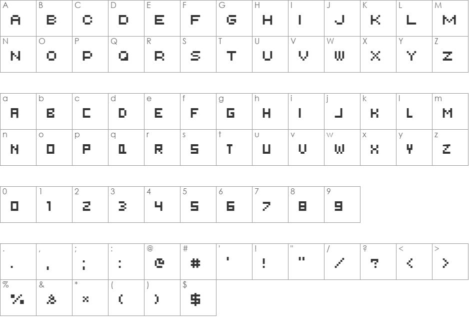 AuX DotBitC SmallCaps font character map preview