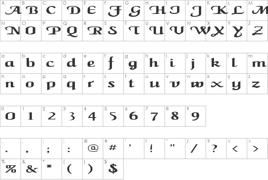MaidenWordExtended font character map preview