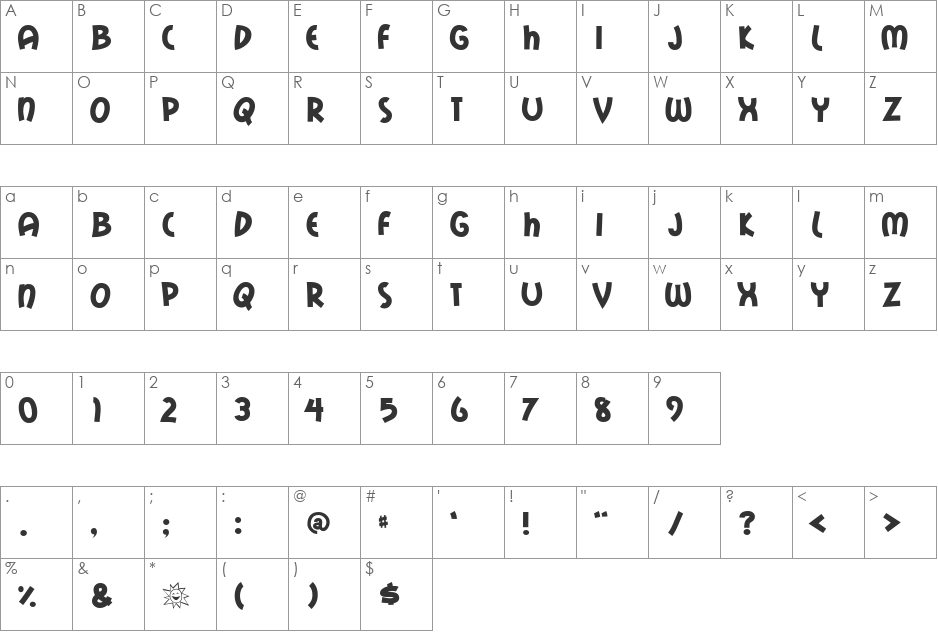 Mail Ray Stuff font character map preview