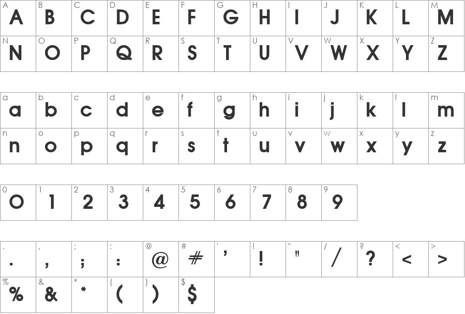 AuxinDemiBold font character map preview