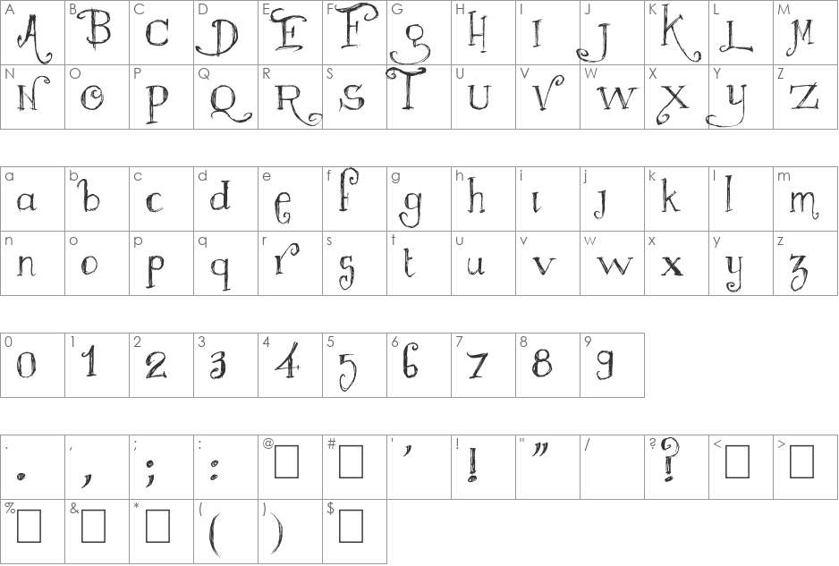 Majestrick font character map preview