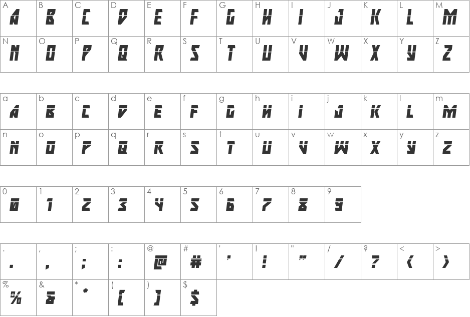 Major Force Laser Italic font character map preview