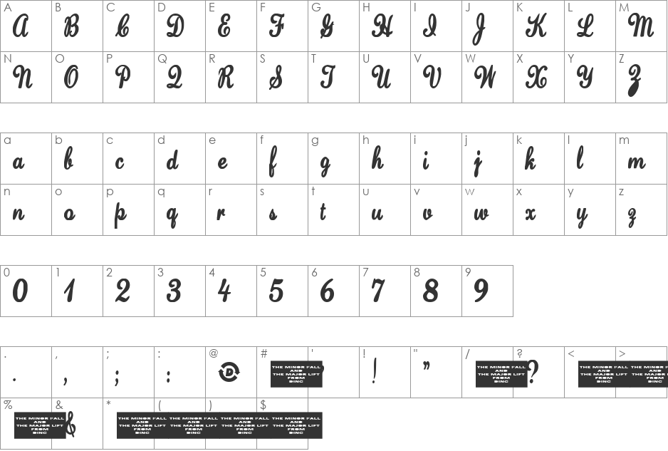 Major Lift font character map preview