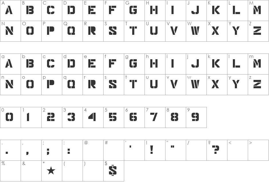 Major Snafu font character map preview