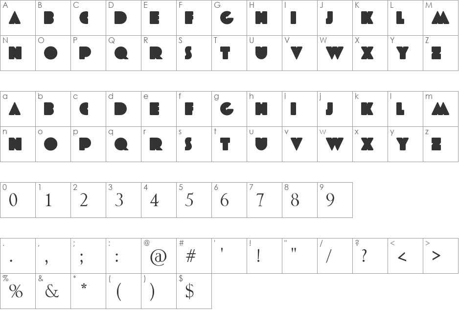 MajorMinus font character map preview