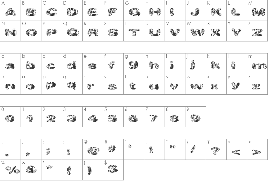 MajorVeins font character map preview