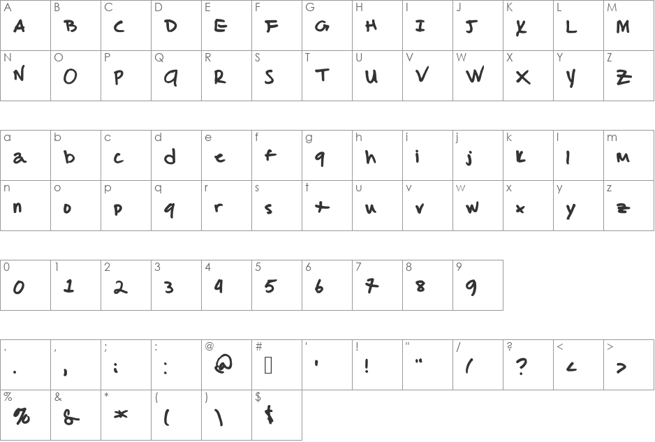 malcolm's handwriting font character map preview