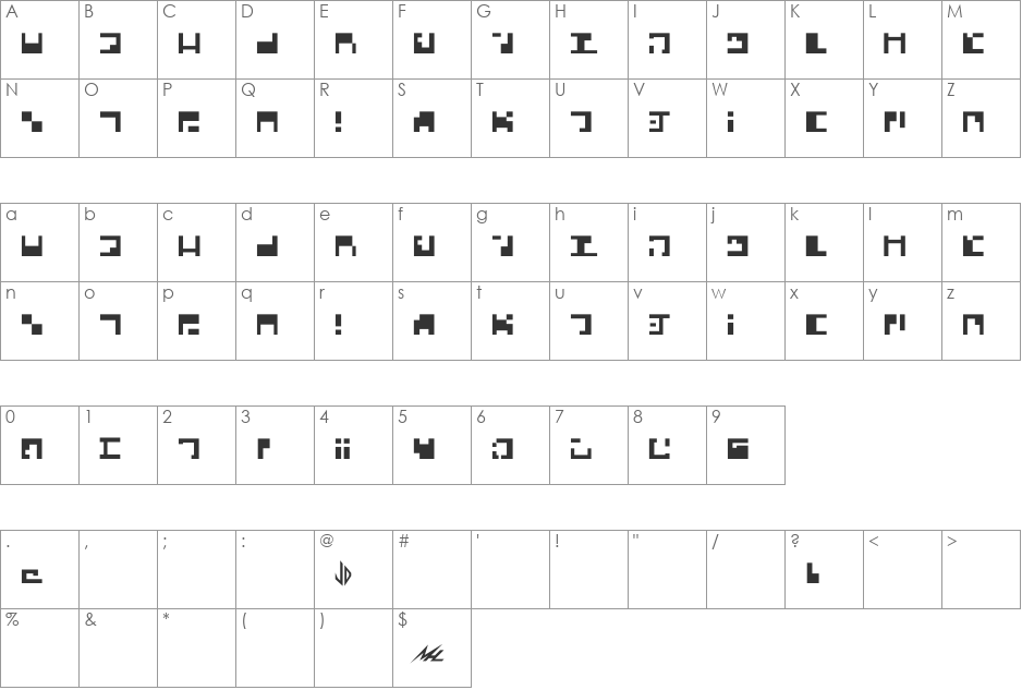 Malcorian font character map preview