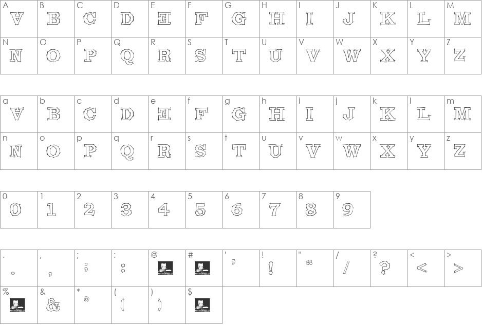 Maldita Comebolsas font character map preview