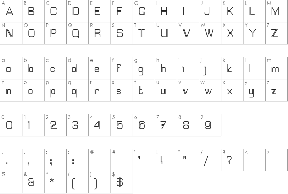 Mallary font character map preview