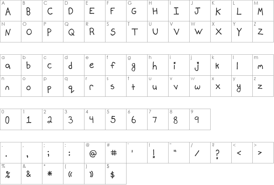 Mallory Maloney's Handwriting font character map preview
