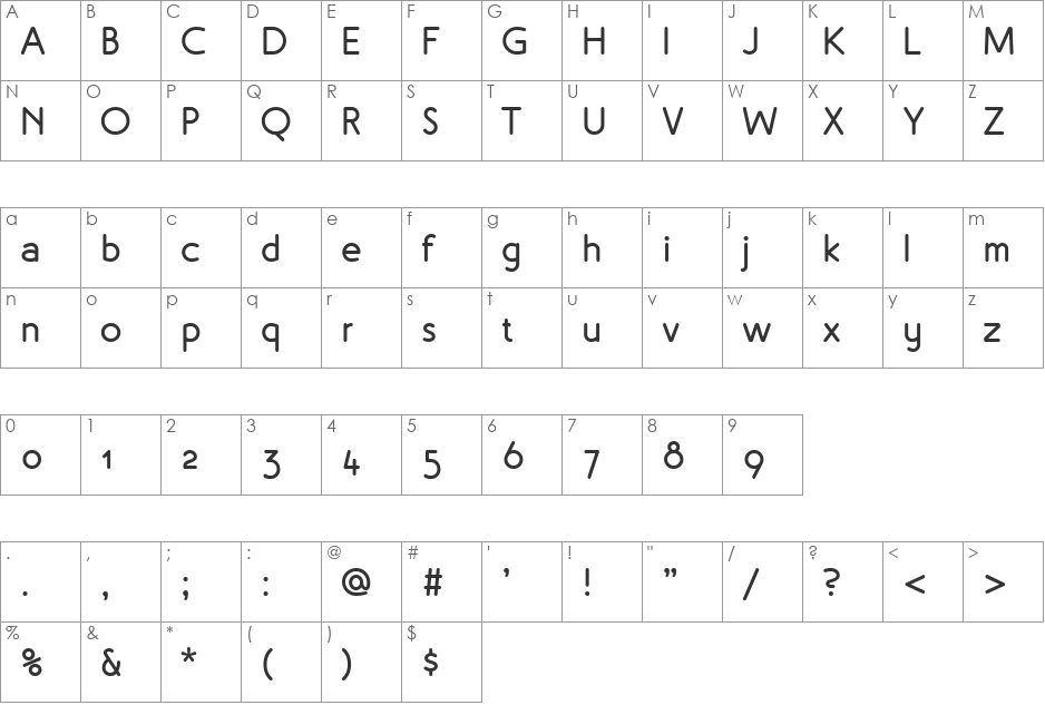 Malvern OSF font character map preview
