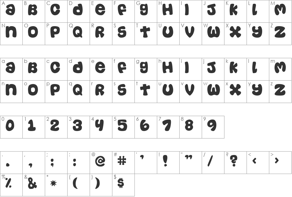 Mama Cow font character map preview