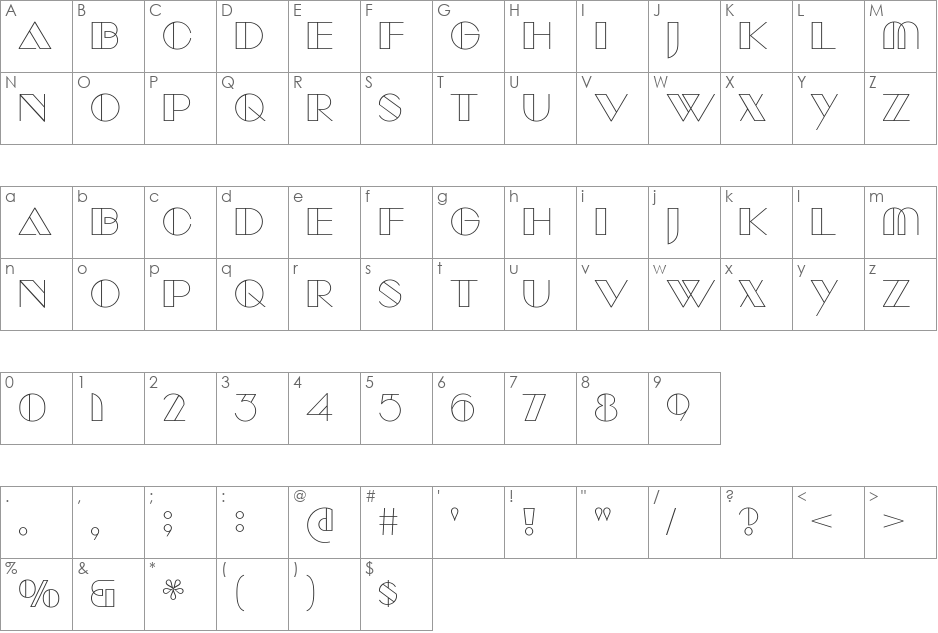 Manbow font character map preview