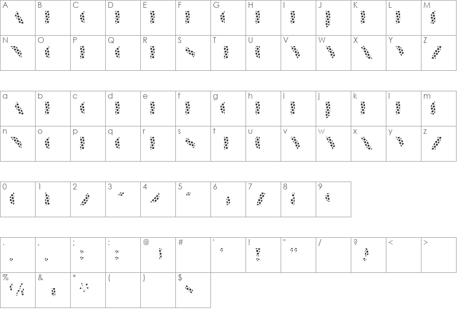 Manbow Dots font character map preview