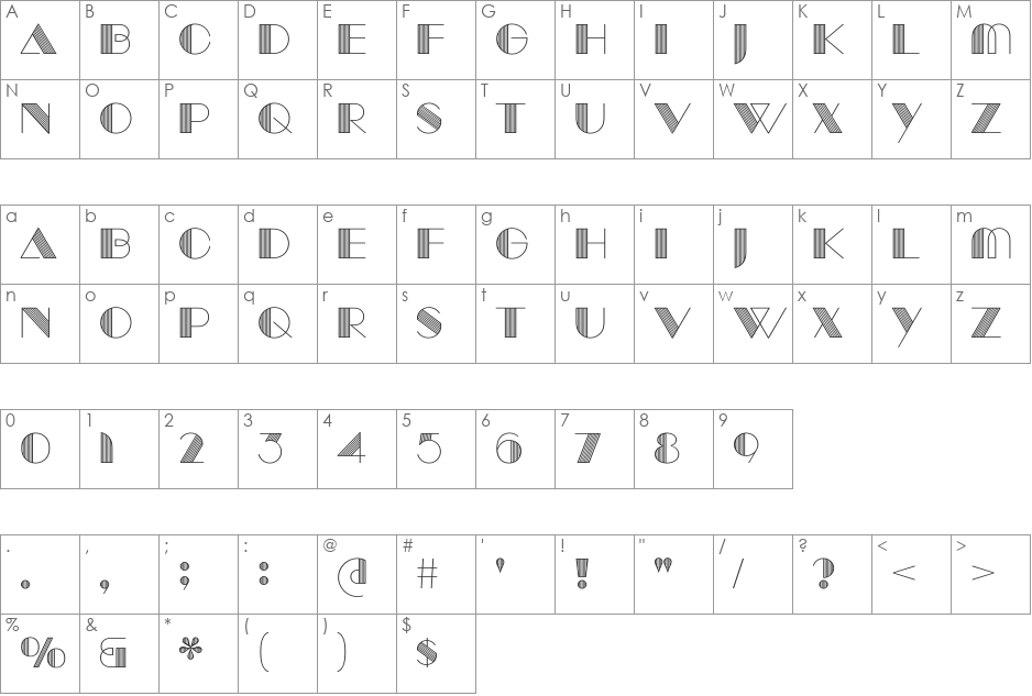 Manbow Lines font character map preview