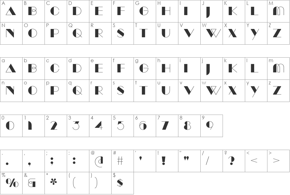 Manbow Solid font character map preview