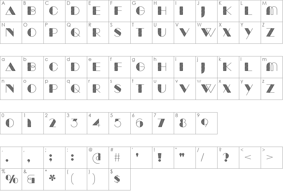Manbow Tone font character map preview