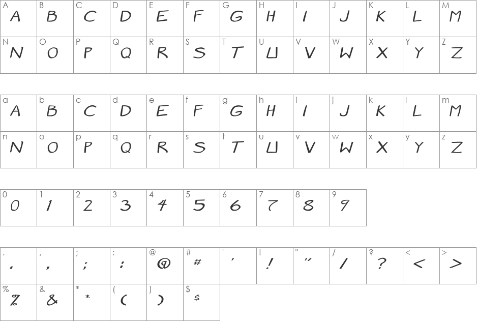 Manga speak 2 stocky font character map preview