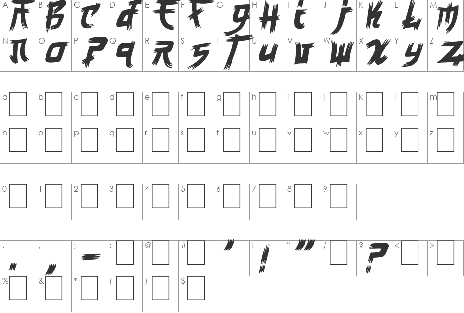Manga Style font character map preview