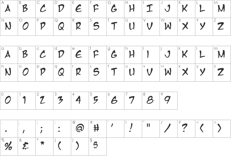 Manga Temple font character map preview