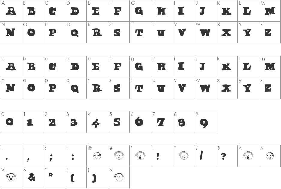MangaAxt font character map preview