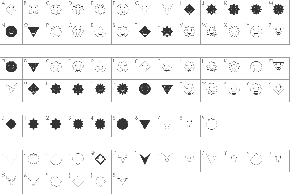 MangaMaterial font character map preview