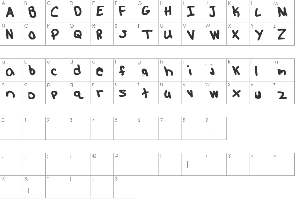 MangoBaby font character map preview