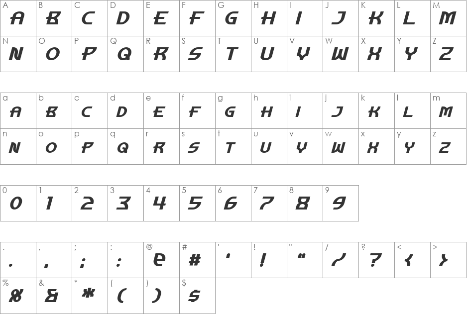 Manhattan Tower font character map preview