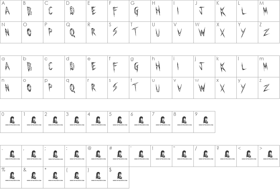 Manhunt font character map preview