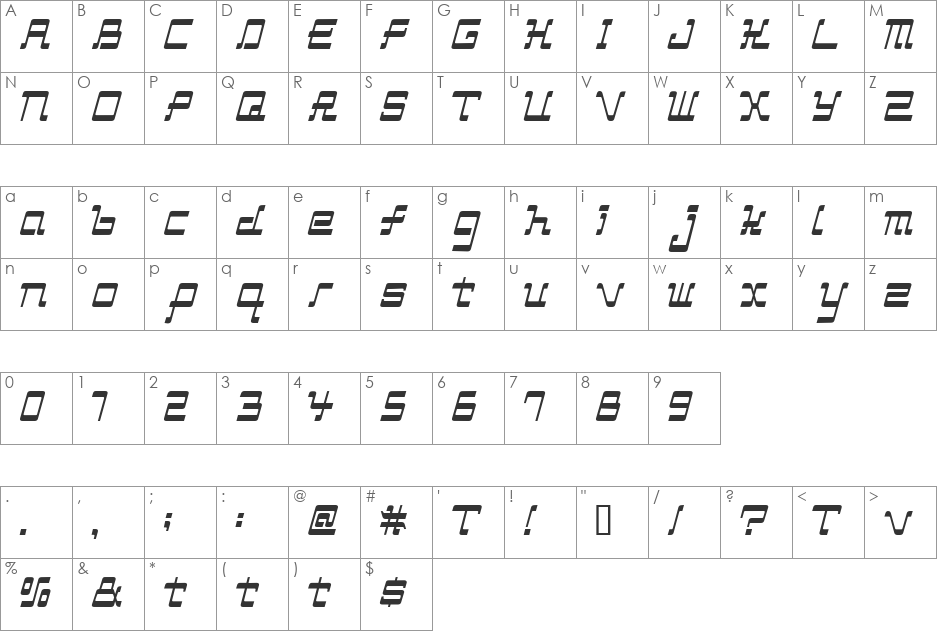 ManiacAL font character map preview