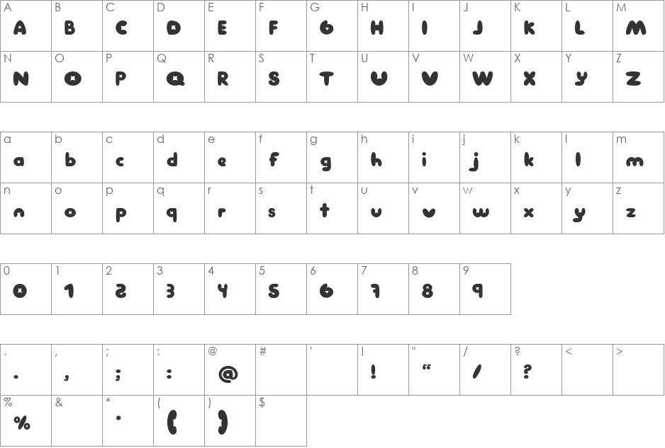 Manis font character map preview