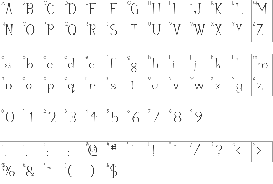 Manitu font character map preview