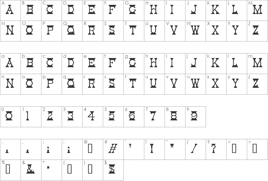 Mantel MF font character map preview