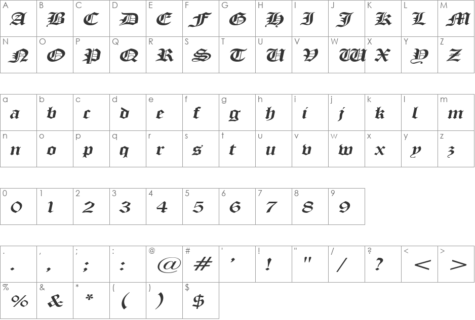 ManuscriptExtended font character map preview