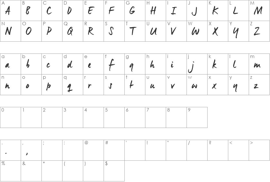 ManusTrial font character map preview