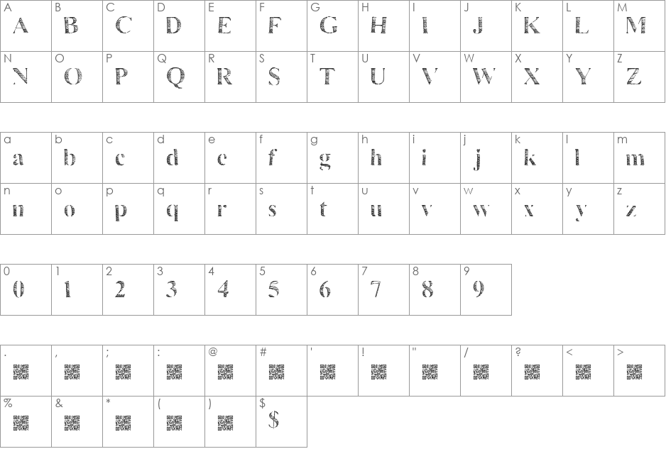 ManyTimes font character map preview