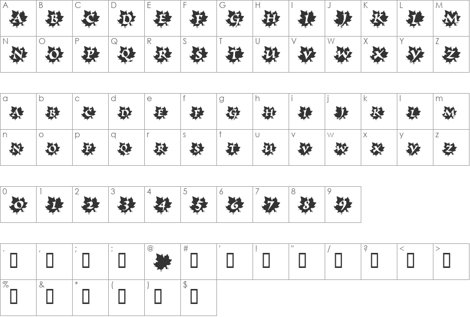 Maple Leaf Rag font character map preview