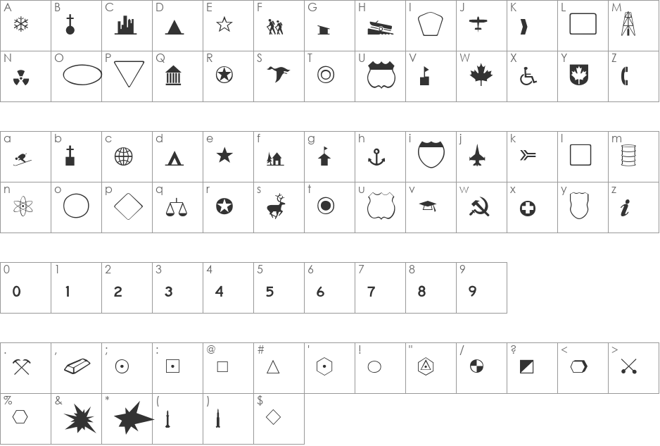 Mapmaker Thin font character map preview