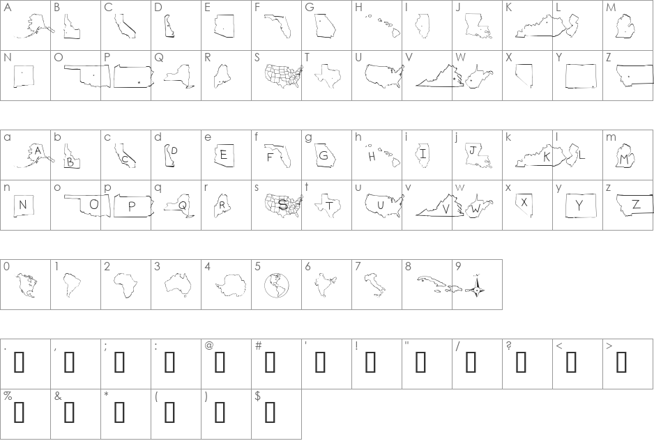 Maps font character map preview